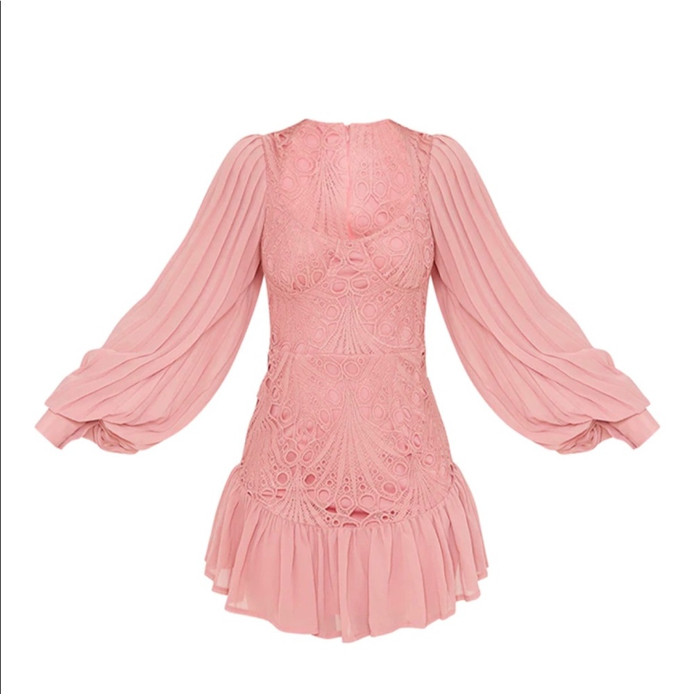 Rose Chiffon Sleeves Cup Detail Lace Bodycon Dress